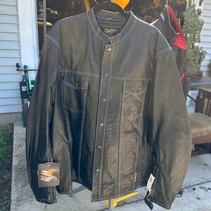 Black Genuine Leather Button Up Jacket Size XXL